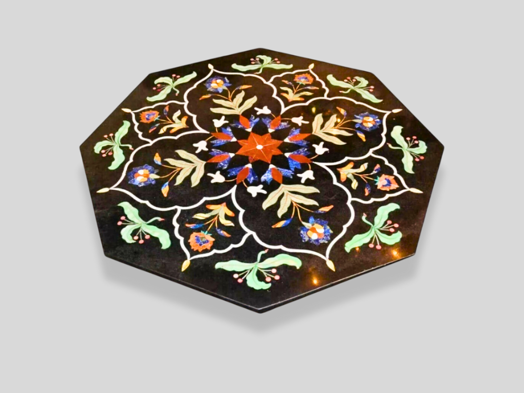 Floral Marble Inlay Side Table Intricate with Inlay Design Living Room Decor